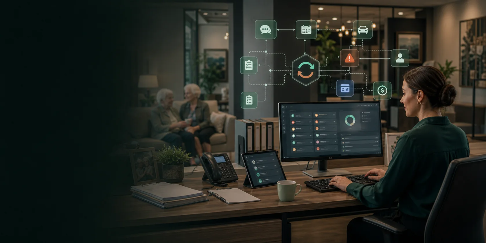 Assisted Living Care Coordination and Billing AI Workflow Automation visual for senior living use case