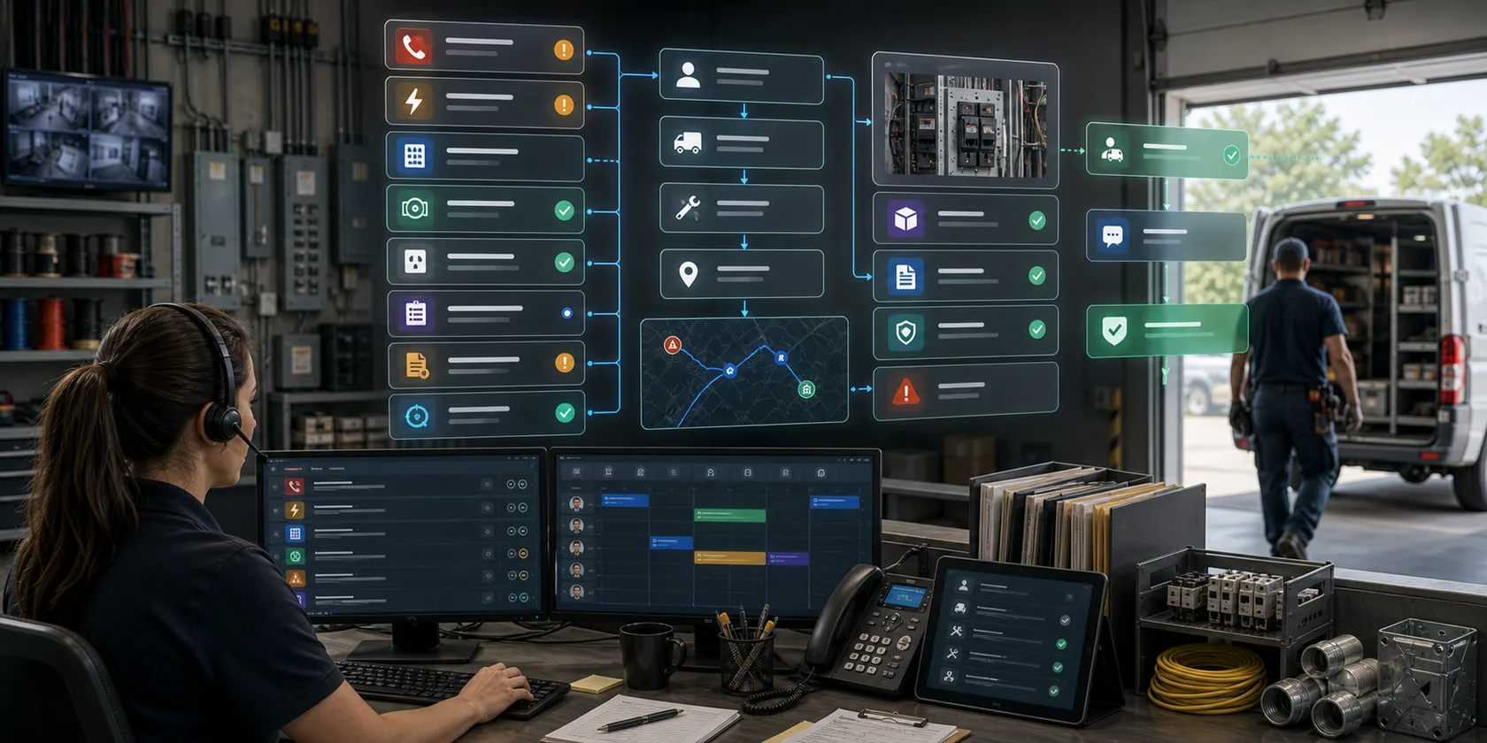 Electrical Service Dispatch AI Workflow Automation visual for electrical contractors use case