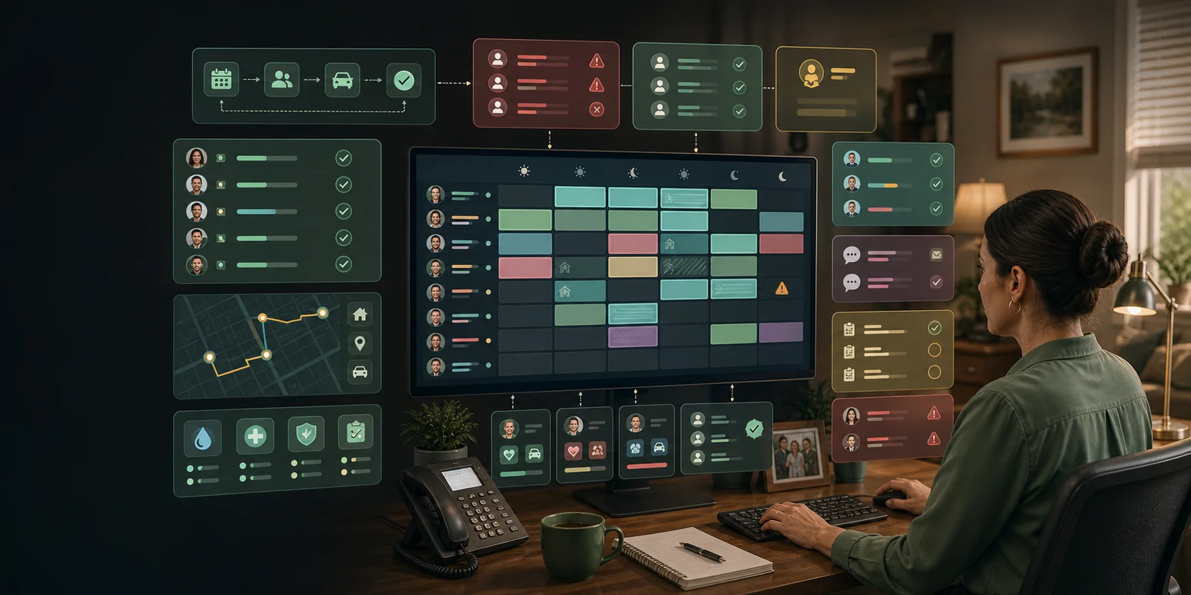 Home Care Caregiver Scheduling AI Workflow Automation visual for home care use case