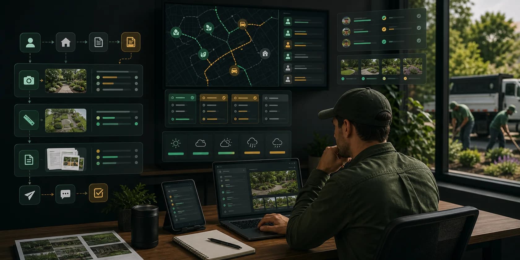 Landscaping Estimate and Crew Scheduling AI Workflow Automation visual for landscaping use case