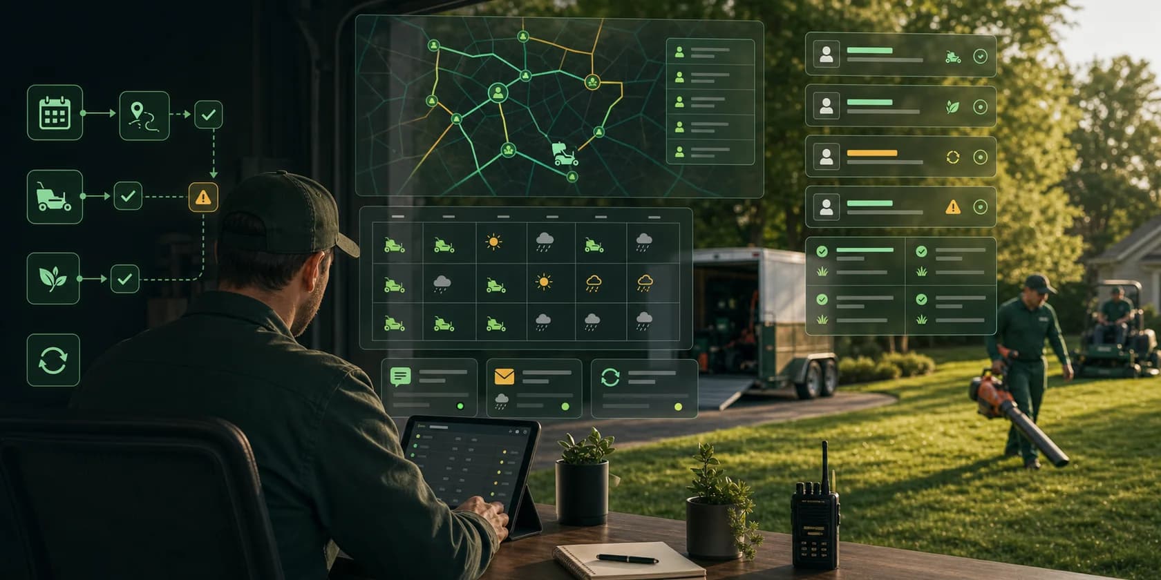 Lawn Care Recurring Service Route AI Workflow Automation visual for landscaping use case