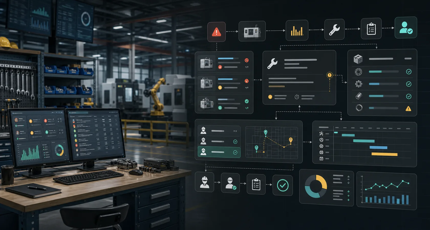 Manufacturing Maintenance Work Order AI Workflow Automation visual for manufacturing use case