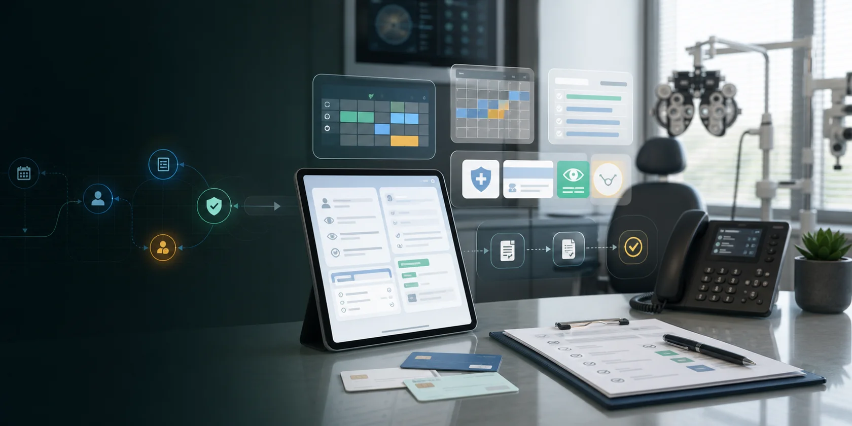 Optometry Exam Intake and Insurance AI Workflow Automation visual for optometry use case