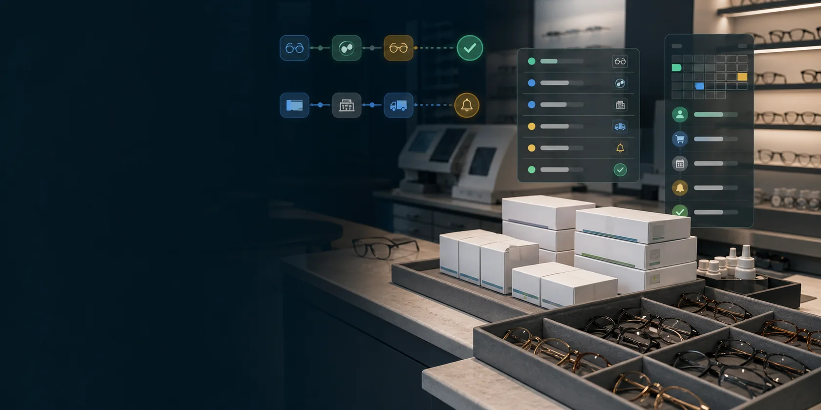 Optometry Optical Orders Contact Lens and Recall AI Workflow Automation visual for optometry use case