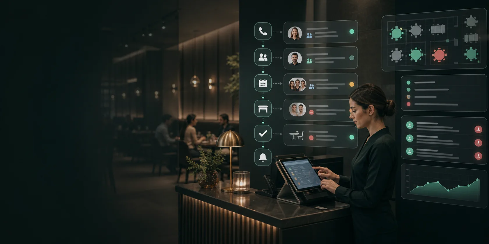 Restaurant Reservation and Waitlist AI Workflow Automation visual for restaurants use case