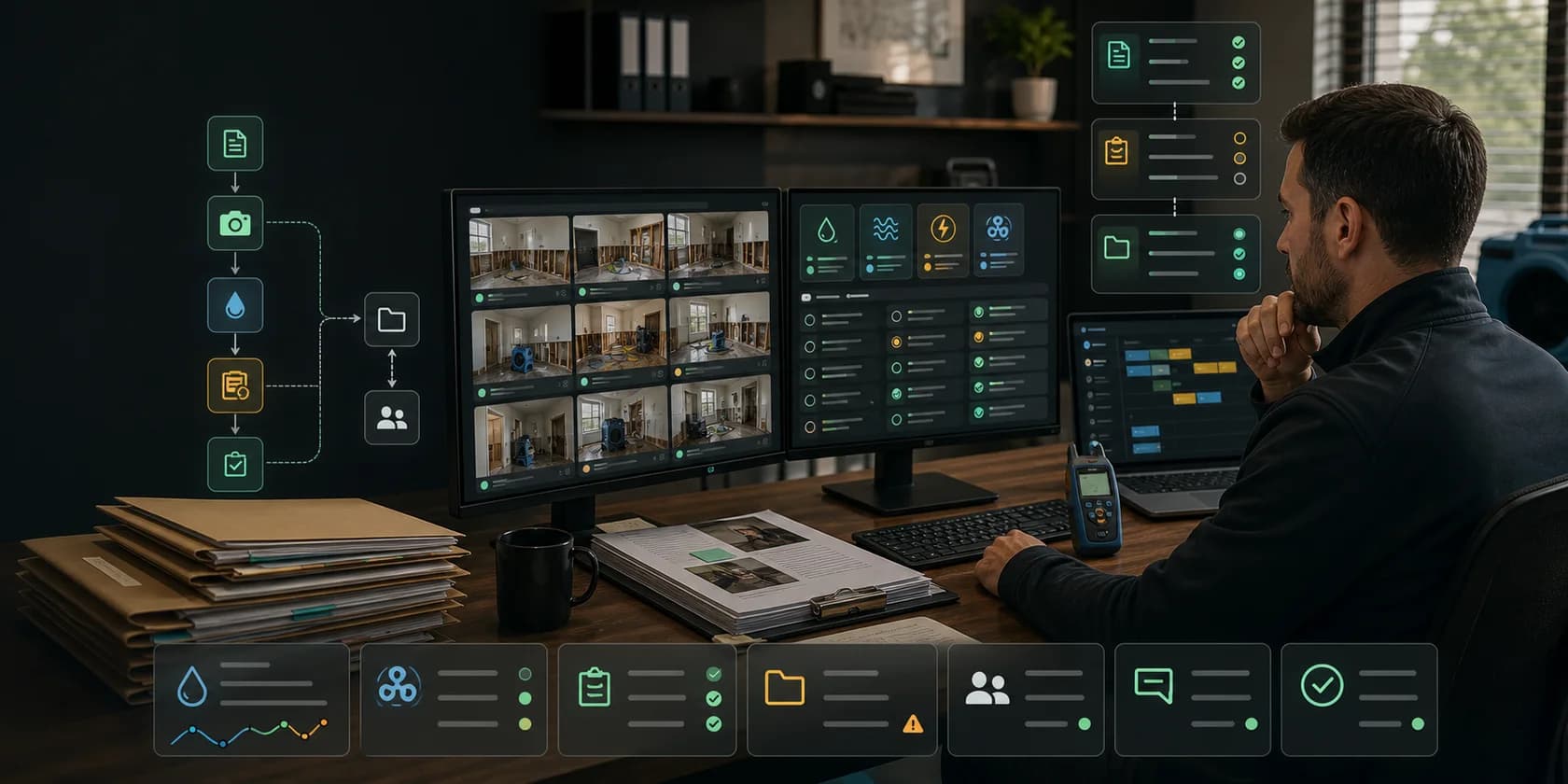 Restoration Job Documentation and Estimate AI Workflow Automation visual for restoration use case