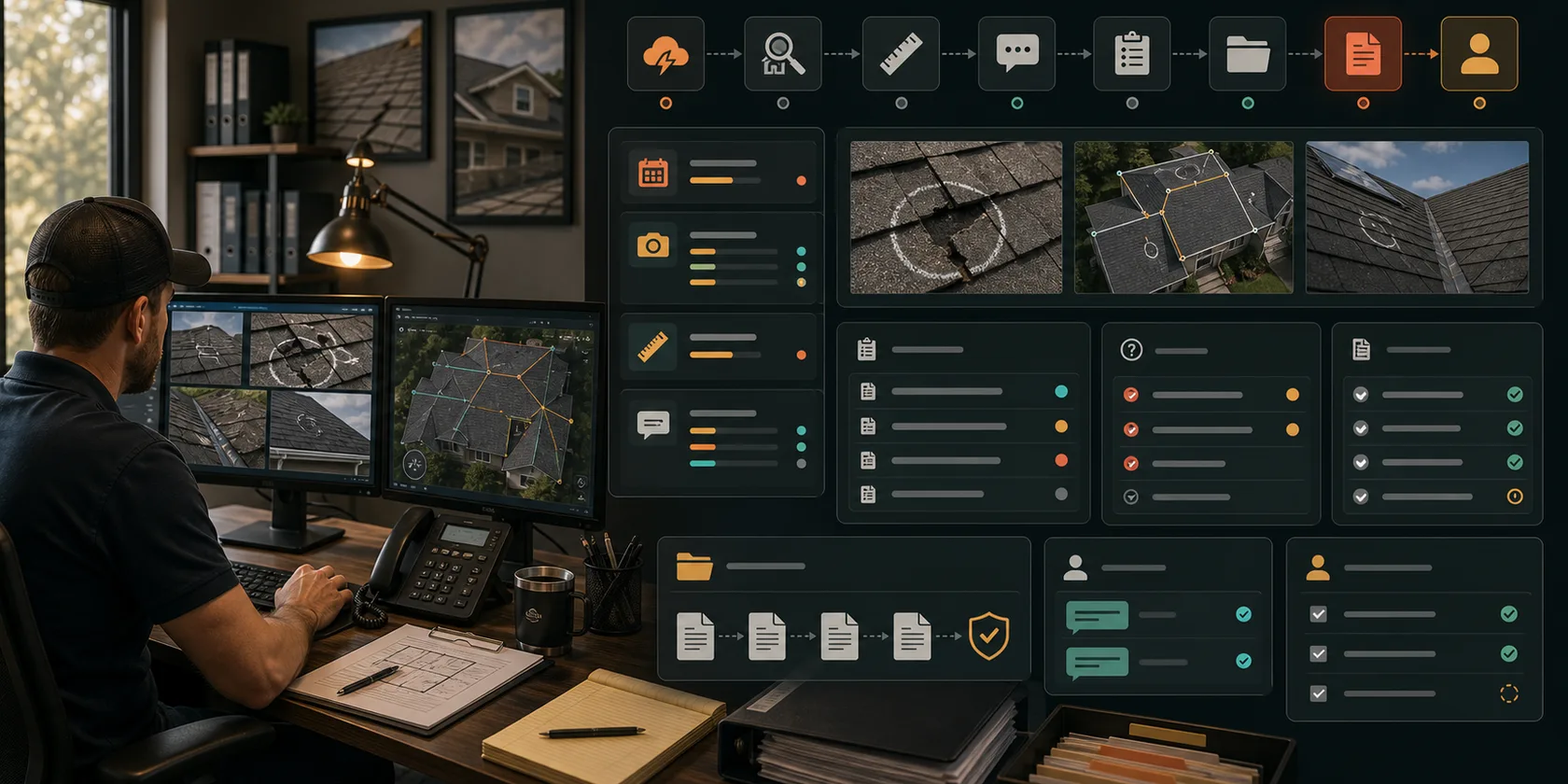 Roofing Insurance Supplement AI Workflow Automation visual for roofing contractors use case