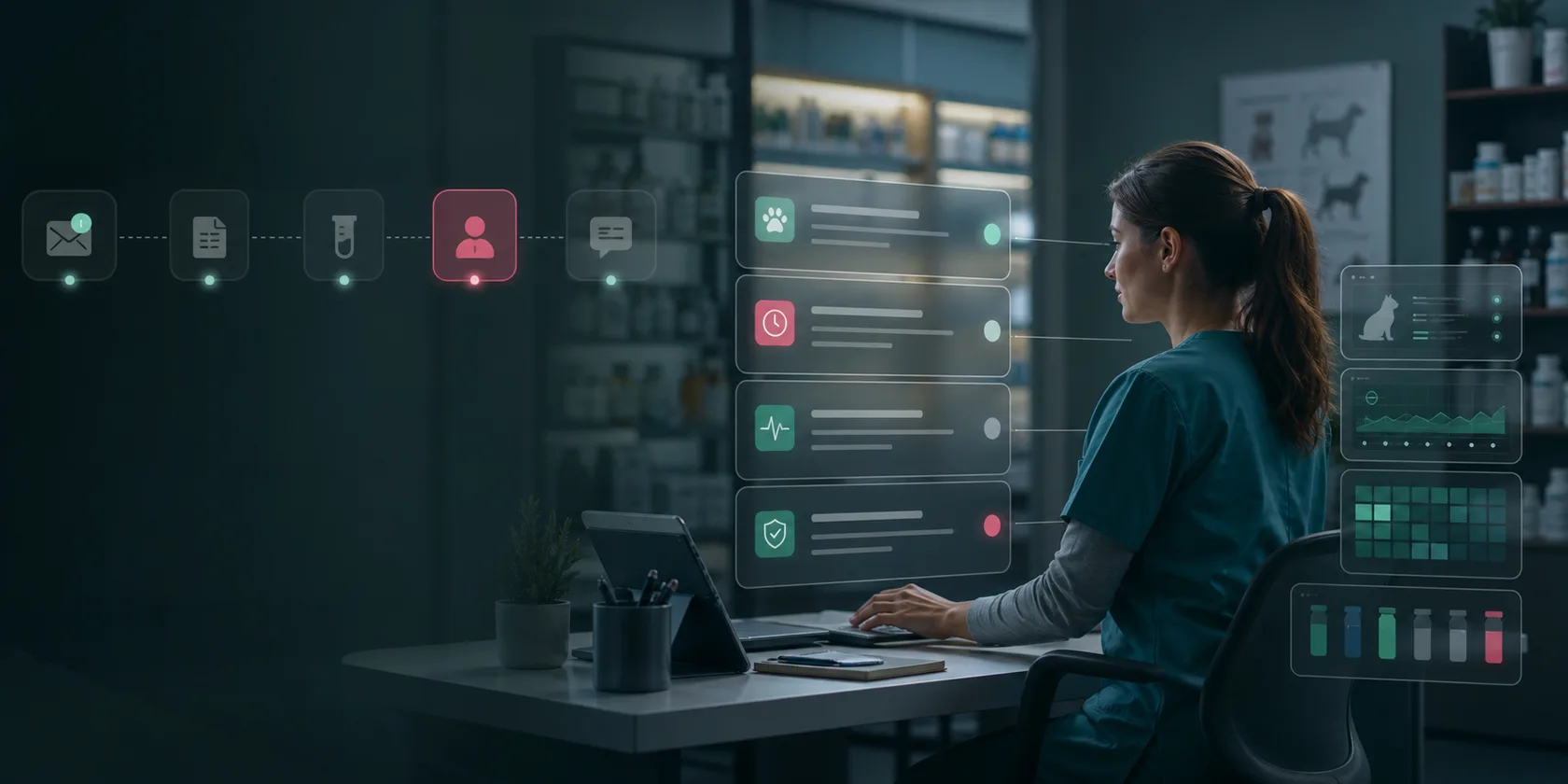 Veterinary Prescription Refill AI Workflow Automation visual for veterinary clinics use case