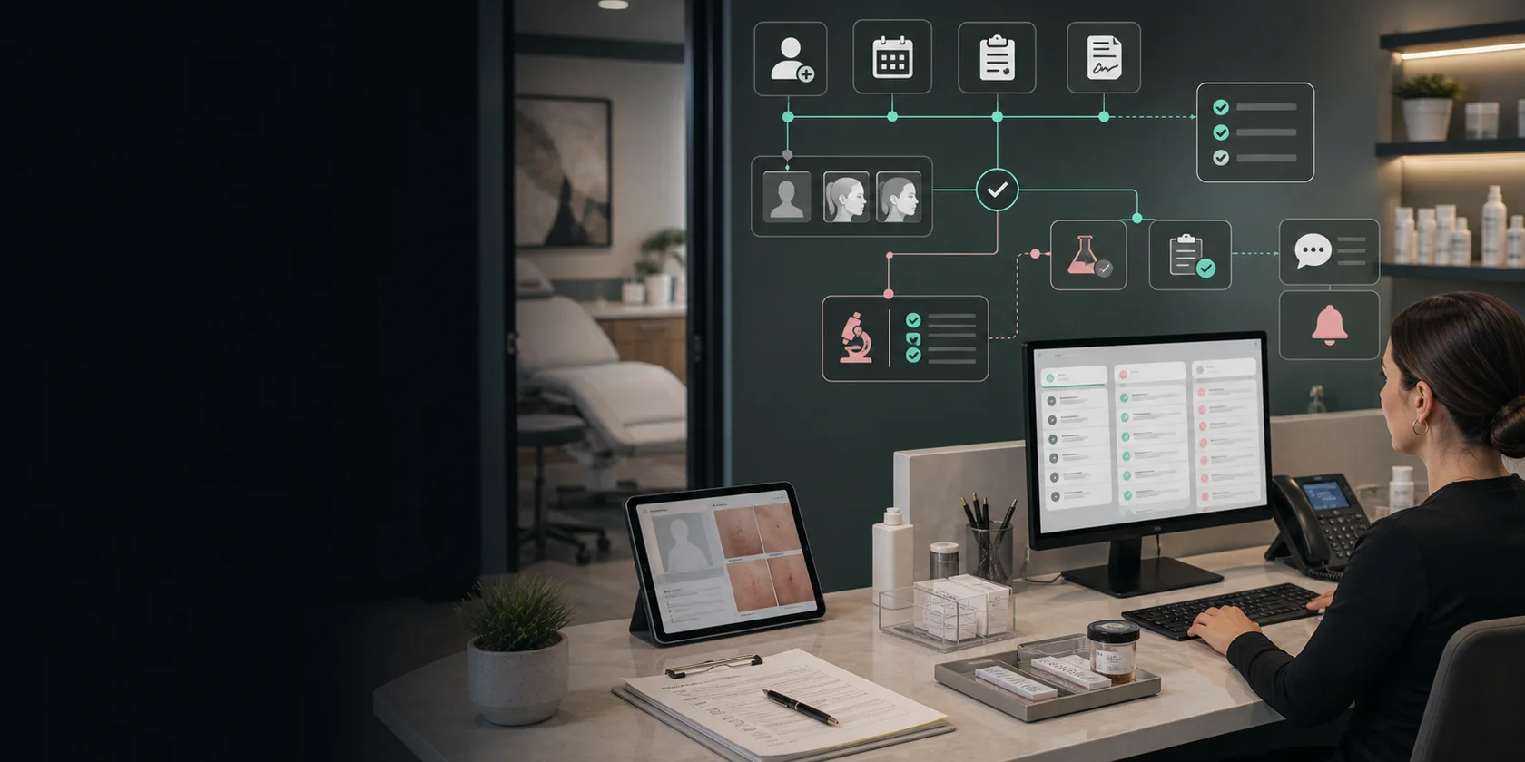 Dermatology Appointment Intake and Biopsy Follow-Up AI Workflow Automation visual for dermatology use case