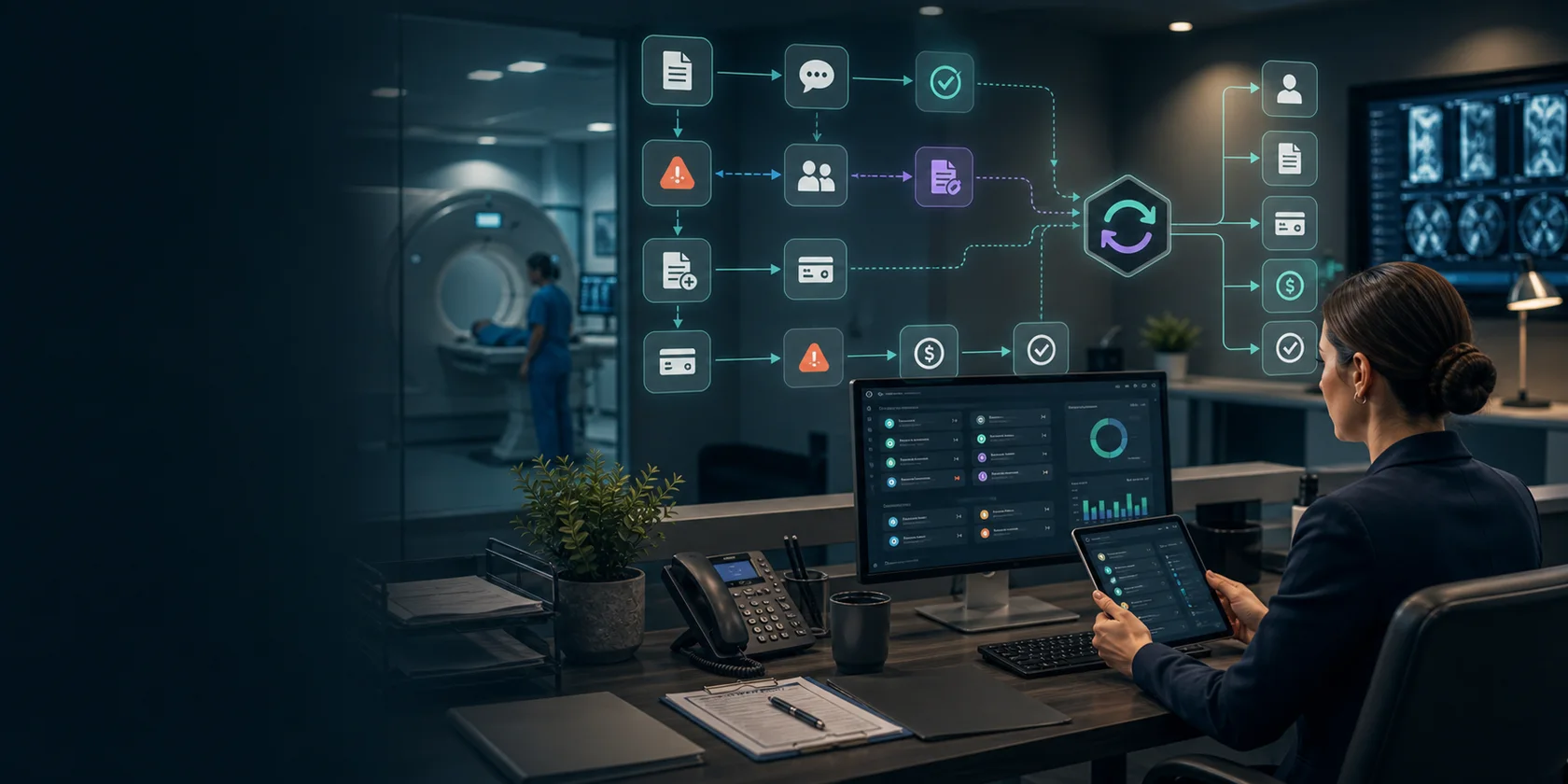 Imaging Results Follow-Up and Billing AI Workflow Automation visual for imaging centers use case