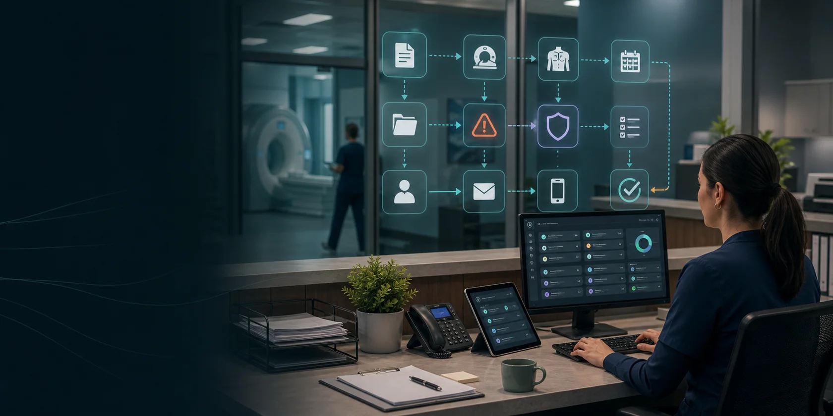 Radiology Referral, Scheduling, and Prior Authorization AI Workflow Automation visual for imaging centers use case