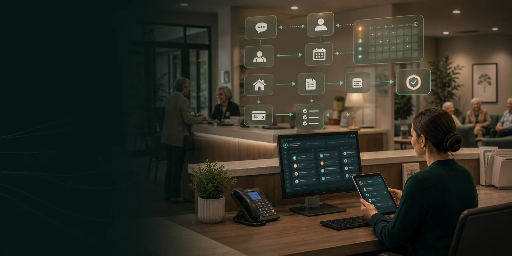 Senior Living Inquiry, Tour, and Move-In AI Workflow Automation visual for senior living use case