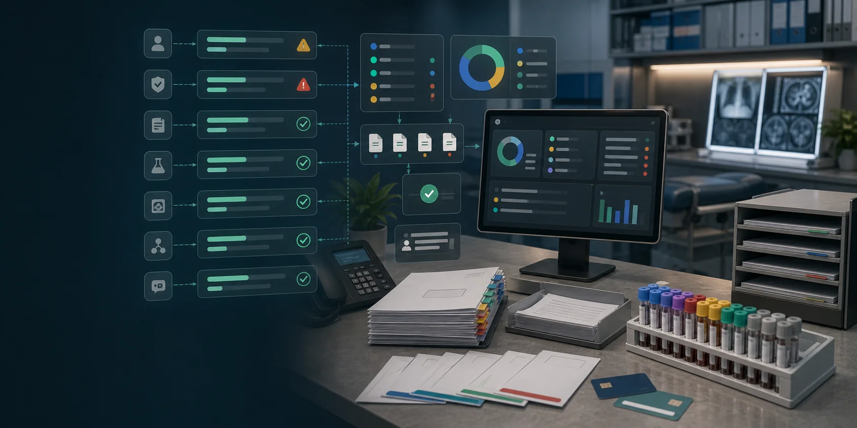 Urgent Care Eligibility Claims and Lab Follow-Up AI Workflow Automation visual for urgent care use case
